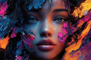 Abstract Portrait of a Woman with Vibrant Colors and Bold Strokes photo