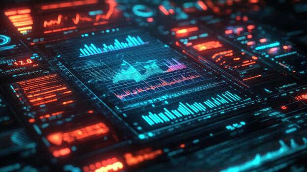 Futuristic data and graphs on a computer screen photo