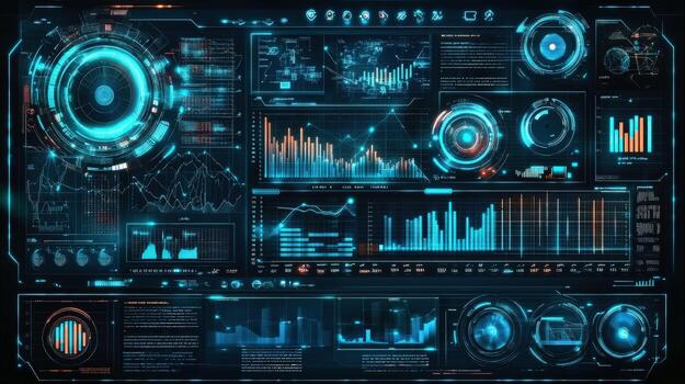 Futuristic dashboard with various data visualizations photo