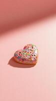 en forma de corazon rosquilla con vistoso asperja en un rosado antecedentes foto