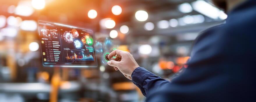 Interactive digital dashboard in a factory setting photo