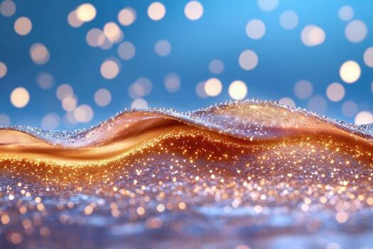 Abstract metallic ripple with sparkling bokeh lights festive texture background photo