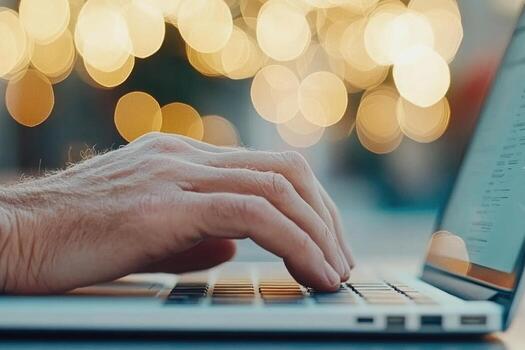 mecanografía en ordenador portátil teclado con bokeh antecedentes para trabajo o comunicación foto