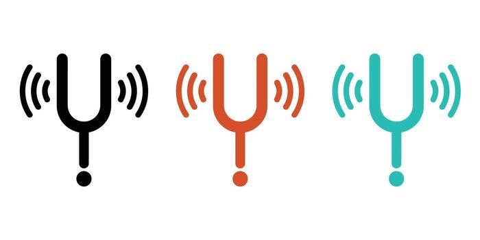 Tuning Fork Icon Set in Black Orange and Teal Colors with Sound Waves vector