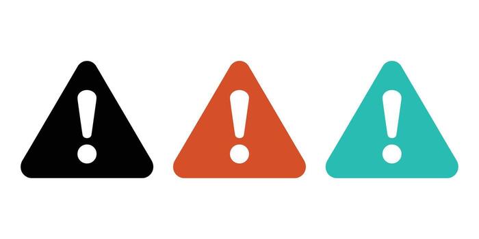 Collection of Triangular Warning Icons with Exclamation Mark in Black Orange and Teal vector