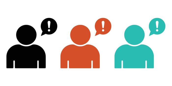 Three Person Icons with Exclamation Mark in Speech Bubble Alert Notification vector