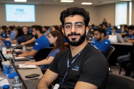 Diverse group collaborate with technology for learning and professional development in a modern environment photo