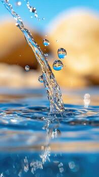 Water stream splashing into pool creating dynamic ripple effect photo