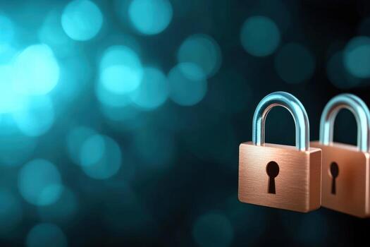 Digital security padlocks protecting network data with abstract background photo