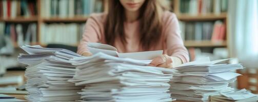 Paperwork organization and document management in a professional setting photo