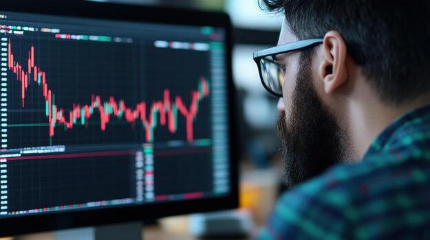 Financial data analysis on computer screen displayed with charts and graphs photo