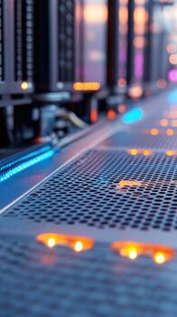 Modern server rack in data center computing and networking infrastructure photo