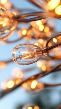 String lights glowing with festive warmth against a gradient background photo