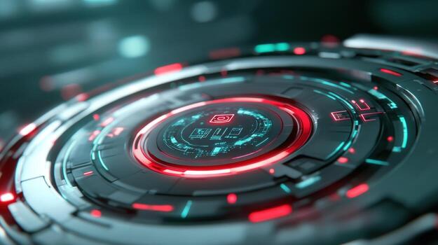 Futuristic technology interface abstract digital rendering with geometric patterns and neon lighting photo