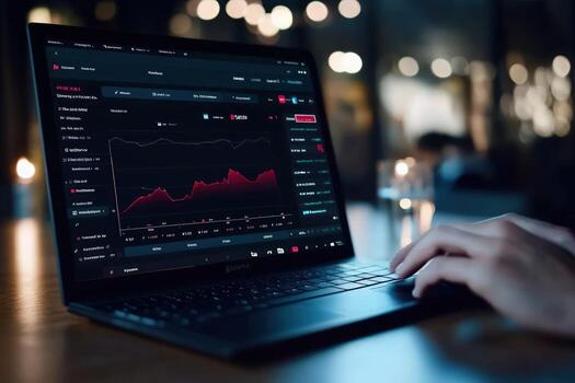 ordenador portátil pantalla mostrando grafico gráfico datos análisis manos mecanografía teclado tecnología negocio productividad foto