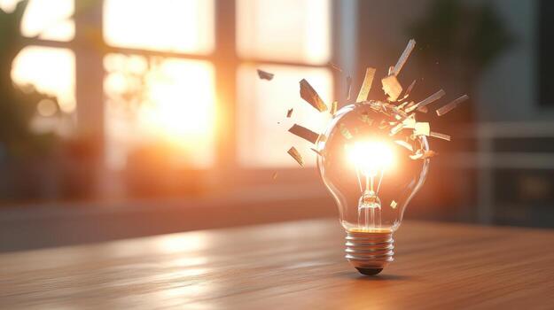 Exploding lightbulb concept idea generation and disruption innovation photo