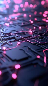 Futuristic technology network abstract neon circuitry and data flow background photo