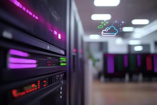 Data server room with cloud graphic networking and information technology infrastructure photo