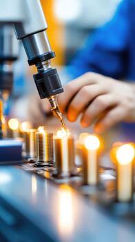 Machine calibration process with robotic arm and metal cylinders precision technology photo