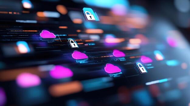 Data protection and cloud computing in abstract digital network environment photo