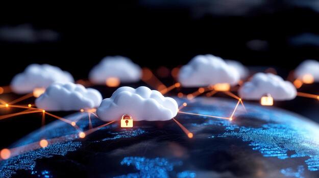 Cloud computing security network and data protection digital globe connection photo