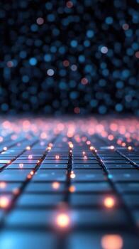 Illuminated keyboard keys on a computer with blurred technology background photo