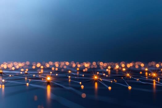 Abstract technology network connection with glowing points and lines on blue gradient background photo