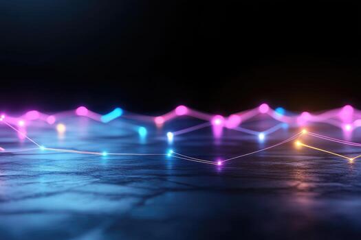 Abstract network with interconnected lines and nodes illuminated with glowing lights concept art photo