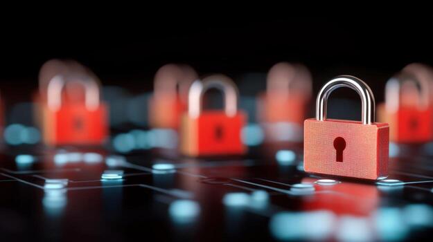 la seguridad cibernética concepto imagen presentando candados en circuito tablero representando digital seguridad y datos proteccion foto
