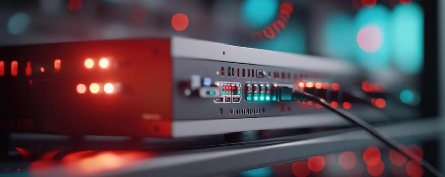 Network server connection with cables and data transfer photo