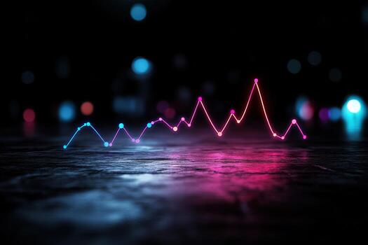 Abstract graph on textured surface with neon lighting showing fluctuating trends photo