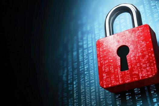 Digital data security padlock with binary code cybersecurity concept photo