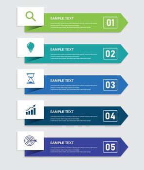 moderno 5 5 paso infografía modelo con íconos y flechas para negocio presentación o flujo de trabajo diseño vector