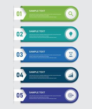 moderno 5 5 paso cápsula infografía con circular íconos y degradado color barras para negocio presentación vector