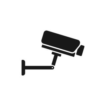 Modern black CCTV bullet camera icon. This scalable is perfect for security, digital protection, and smart home projects vector