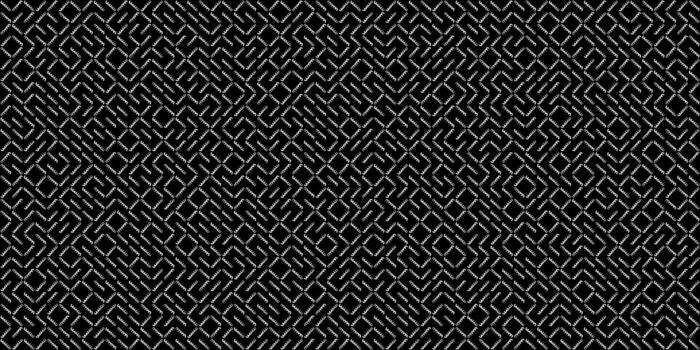 A black geometric illustration with a complex white pattern creating a grid of angular, winding lines. The background is a solid color with connected pathways. vector