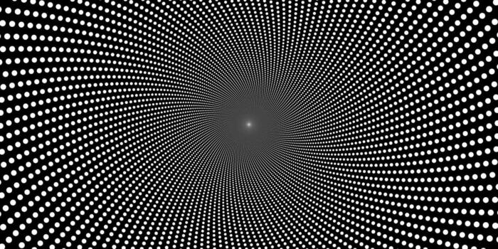 resumen fondo con geométrico puntos creando un fascinante túnel efecto. el monocromo gráfico usos un repitiendo modelo para un hipnótico óptico espejismo. vector