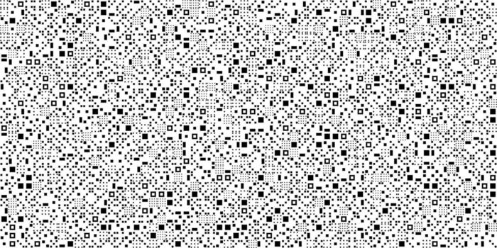 Complex monochrome abstract pattern. Connecting black and white lines, dots, and varied shapes create a geometric grid design, forming a textured background. vector