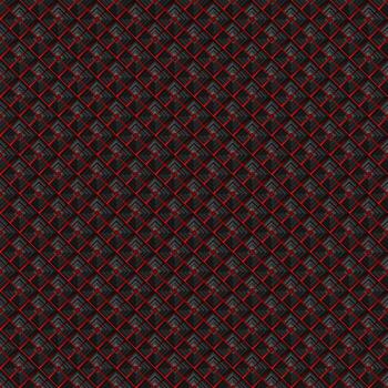 Dark, repeating grid pattern with diagonal lines. The seamless geometric background uses monochrome squares and bright red highlights. vector