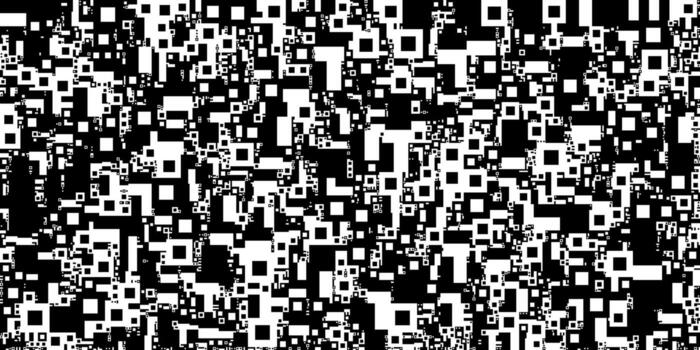 Dynamic pattern composed of black and white squares and boxes. The varied shapes create an abstract, monochrome texture with a geometric grid design. vector