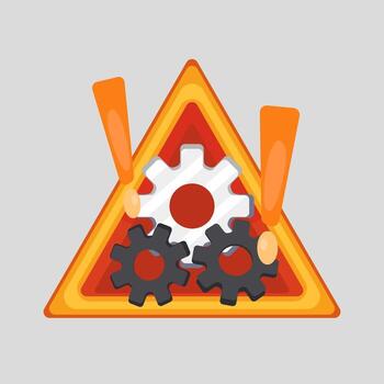 a warning triangle with gears and cogs on it vector
