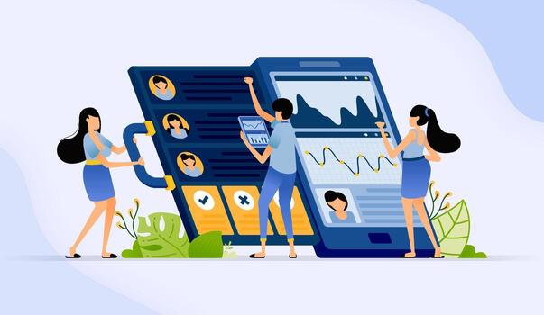 People analyzing data on digital devices vector