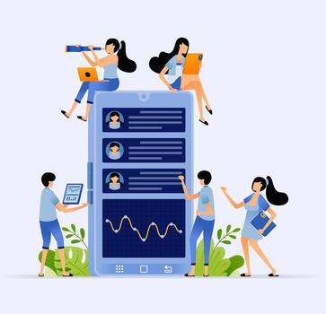 Business people with smartphone and charts vector