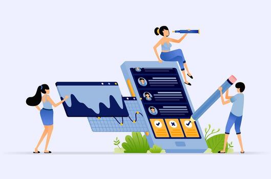 Team working on mobile app design vector