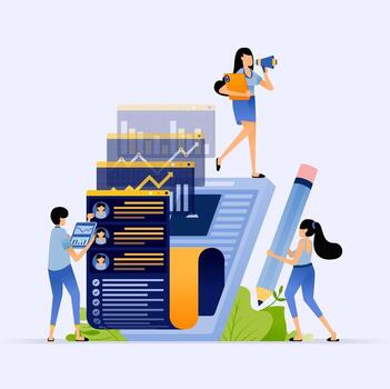 Team analyzing marketing data and strategies vector