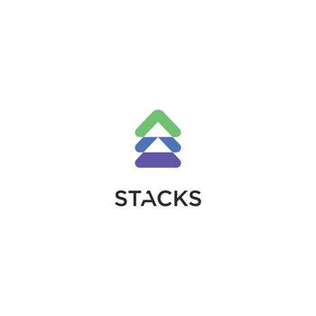 un pilas logo con en capas triangulos, genial para tecnología, datos, o digital negocio marca. vector