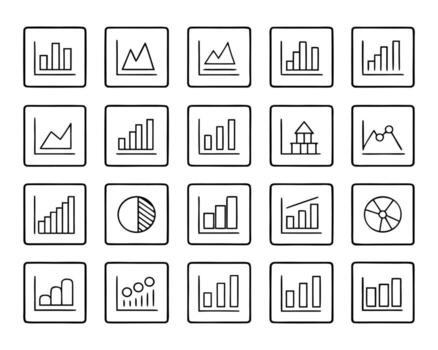 Collection of Simple Black and White Data Visualization Icons for Business and Financial vector