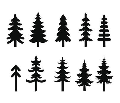 silueta colección de estilizado hojas perennes arboles para varios aplicaciones vector