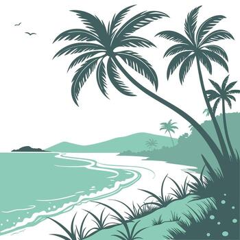 Blurred tropical beach background with palm trees and bokeh lights. Summer... vector