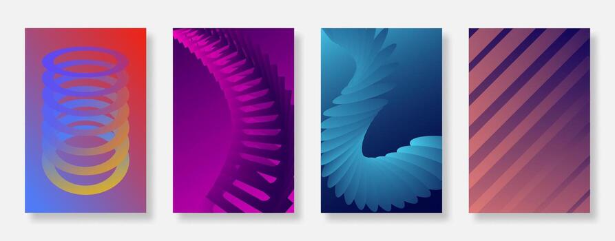 Abstract gradient book cover background set. Minimalist poster template with geometric shapes. Suitable for flyer, web banners, brochures and ads. vector